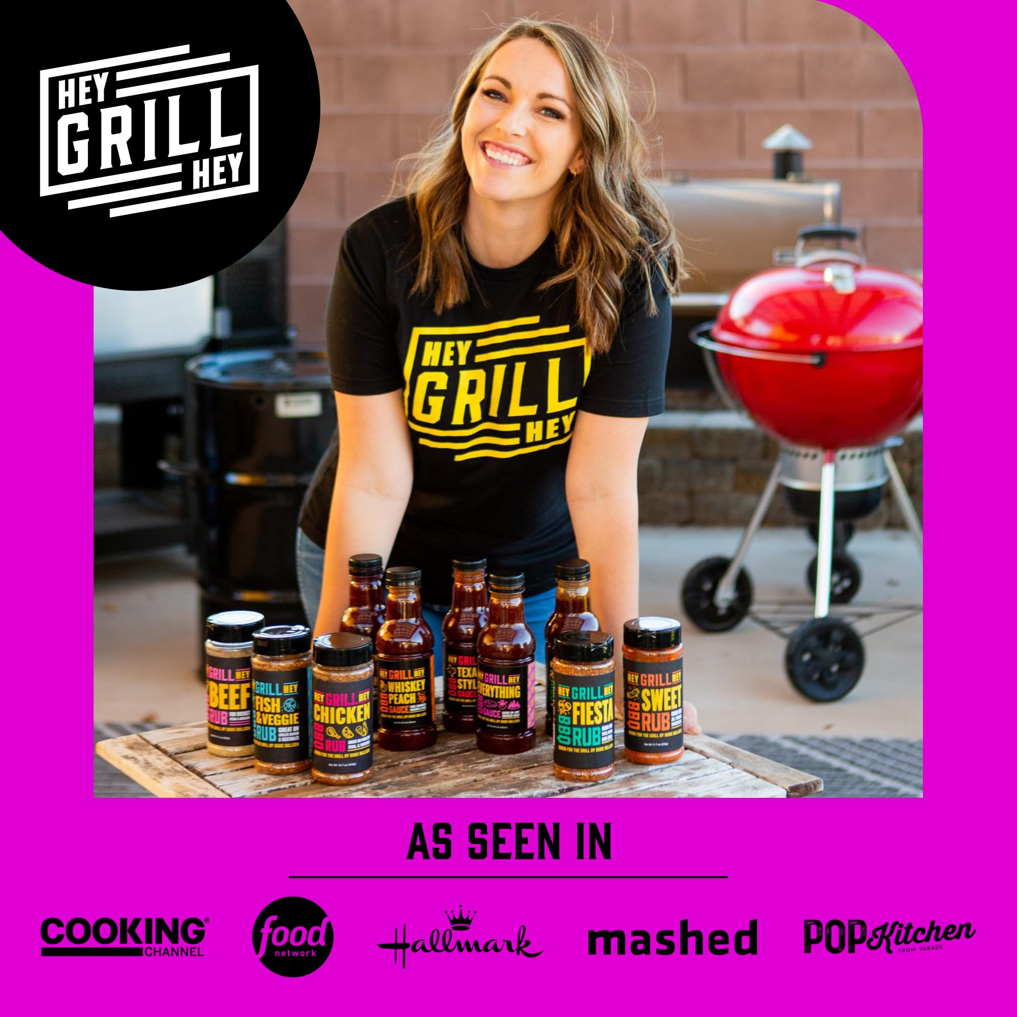 Hey Grill Hey bottle in hand to show size and convenient pouring benefit
