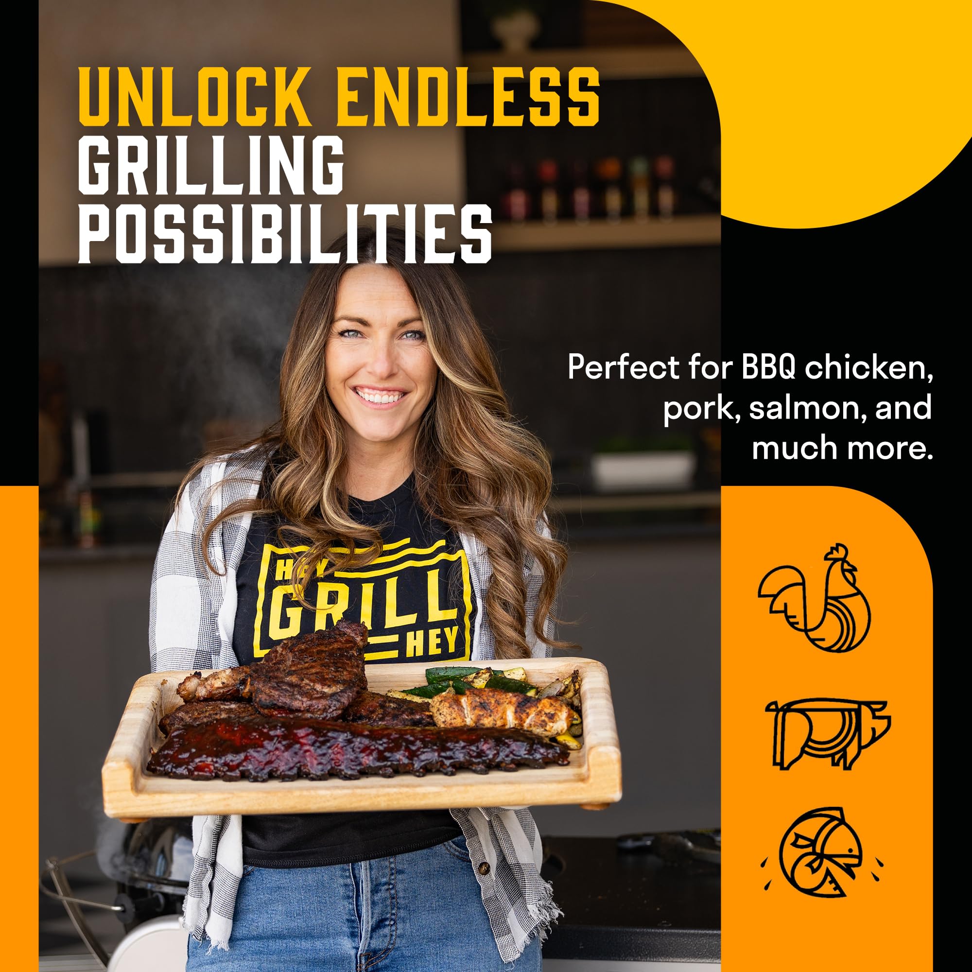 Hey Grill Hey glaze on salmon fillet delivering sweet-smoky finish and shine
