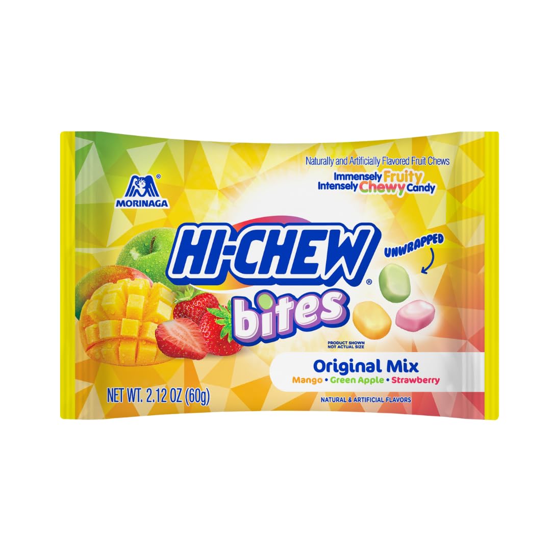HI-CHEW open bag with chewlets scattered for easy grab-and-go access