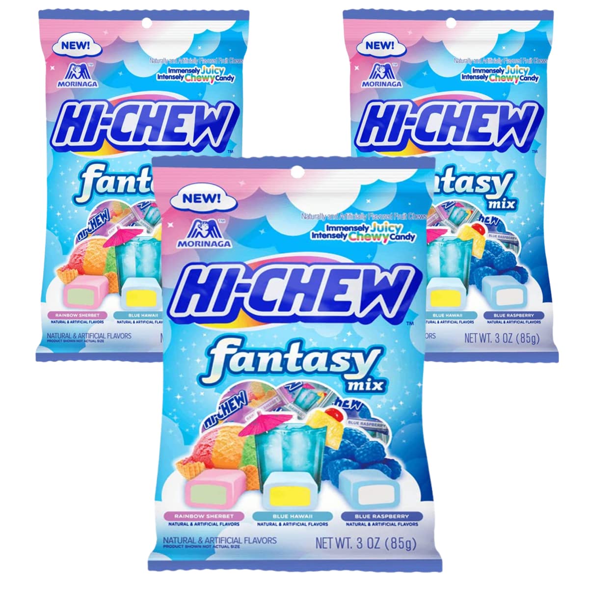 HI-CHEW pack front view showing Fantasy Mix pouch for easy flavor selection and portability
