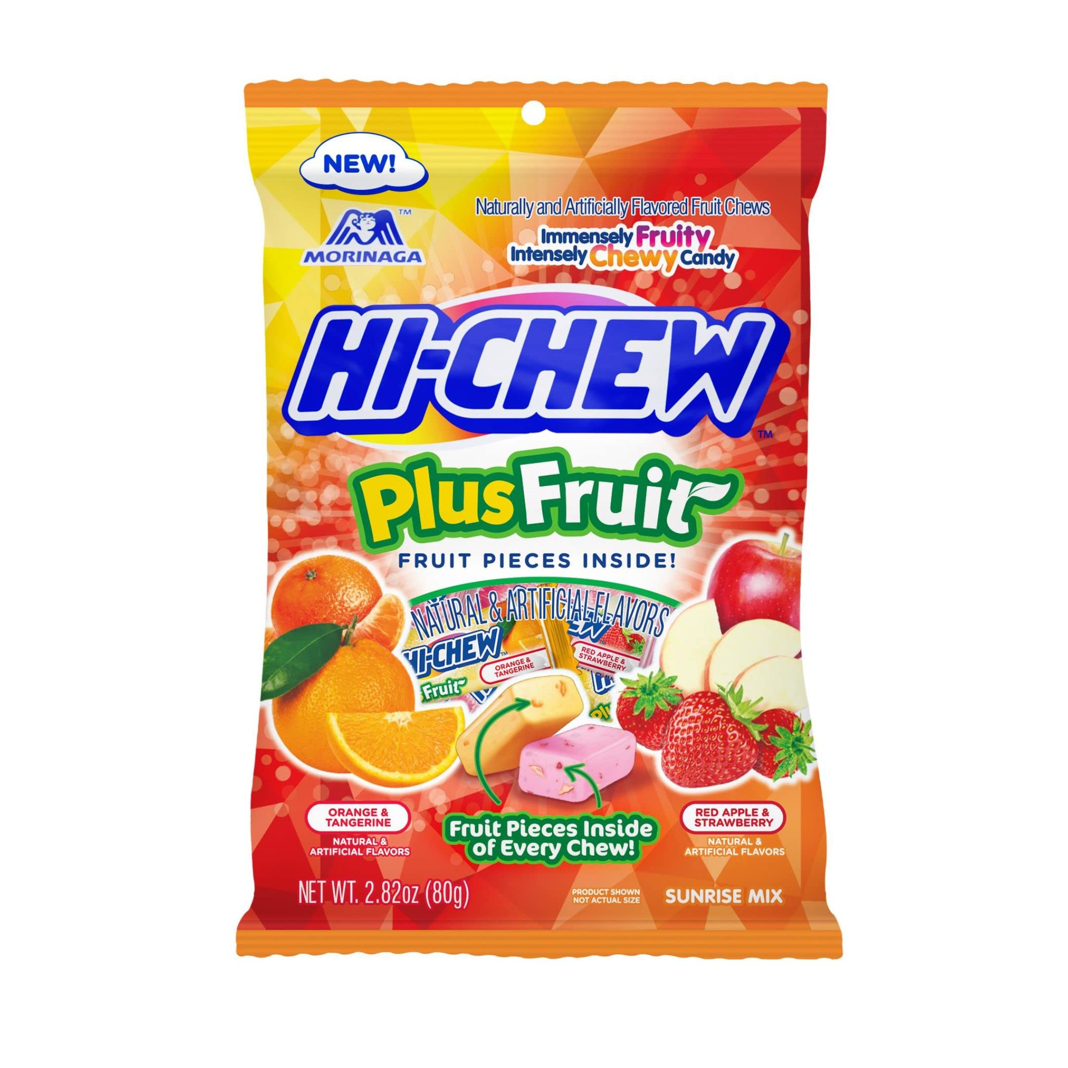 HI-CHEW front packaging showing six 2.82oz bags and colorful fruit graphics for appeal