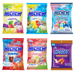 HI-CHEW front packaging showing variety mix and six bags for quick identification and appeal