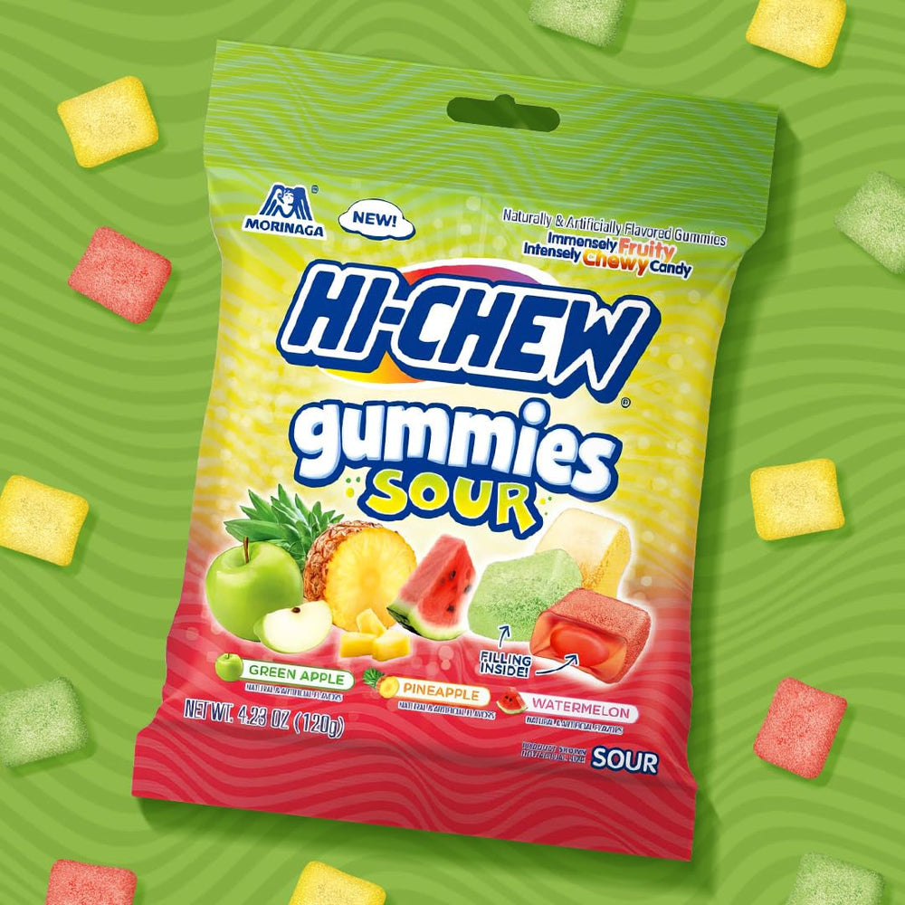 HI-CHEW chews in hand for scale demonstrating bite size and on-the-go snackability