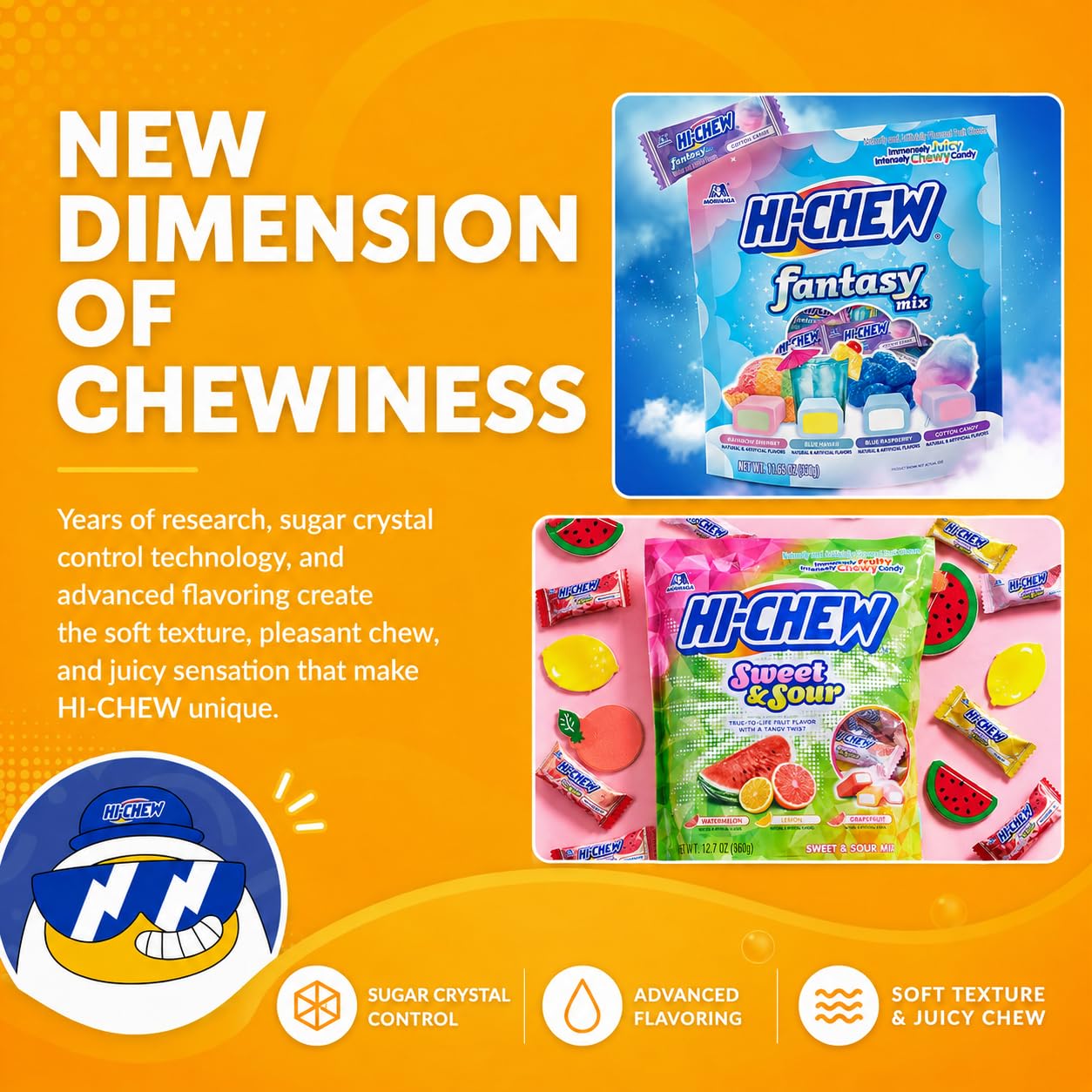 HI-CHEW individually wrapped pieces lined up to show freshness and hygiene