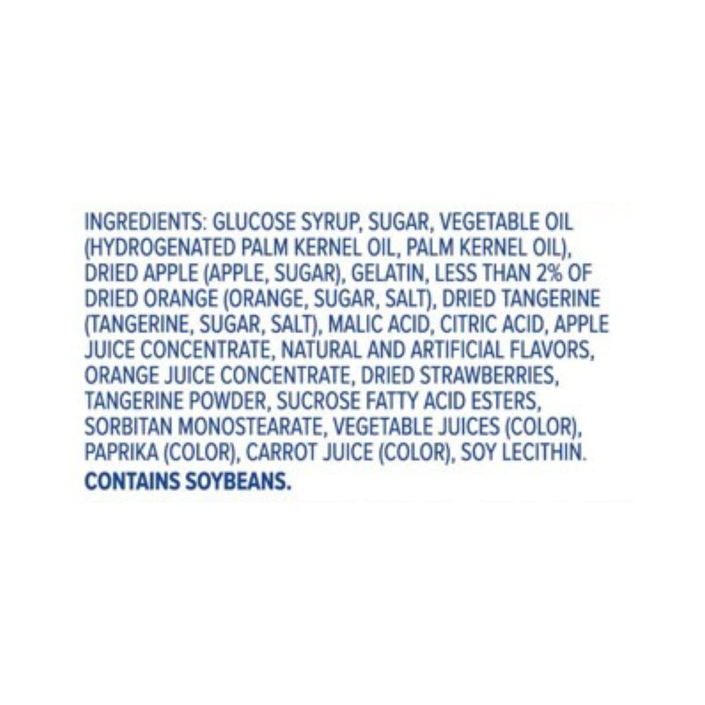 HI-CHEW ingredient label close-up highlighting gluten-free and no synthetic colors benefit