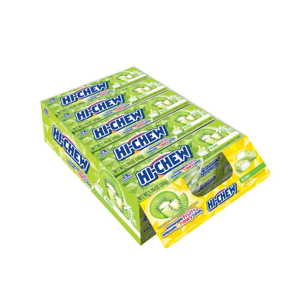 HI-CHEW front packaging showing 15-pack and kiwi branding for clear purchase info