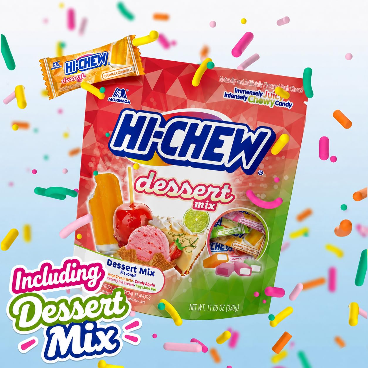 HI-CHEW next to a coin showing candy size and convenient portioning