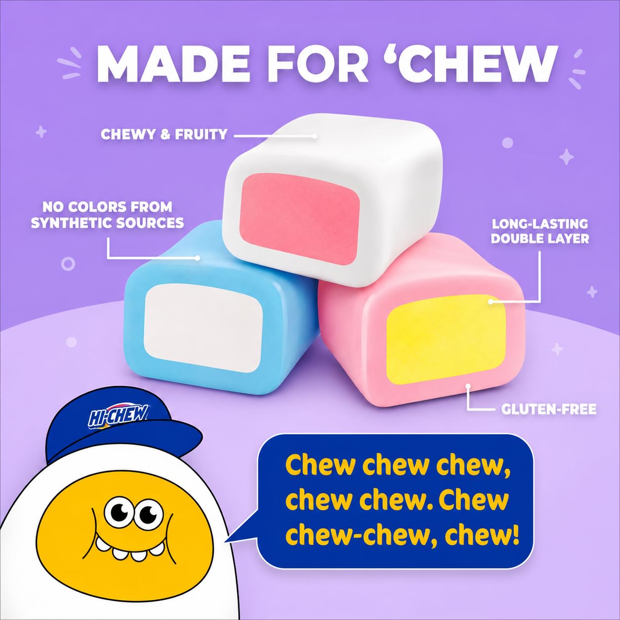 HI-CHEW unwrapped piece revealing double-layer chew and juicy interior appeal