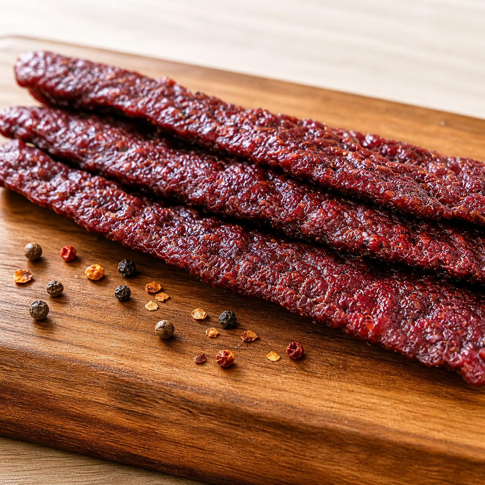Hi Mountain jerky served on board demonstrating finished snack presentation and appeal