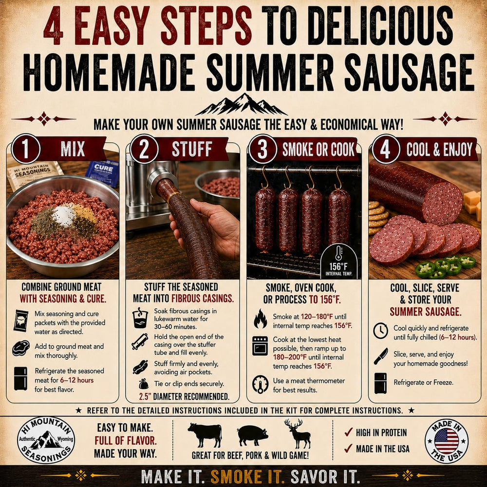 Hi Mountain stuffed sausages on tray ready to refrigerate for improved seasoning