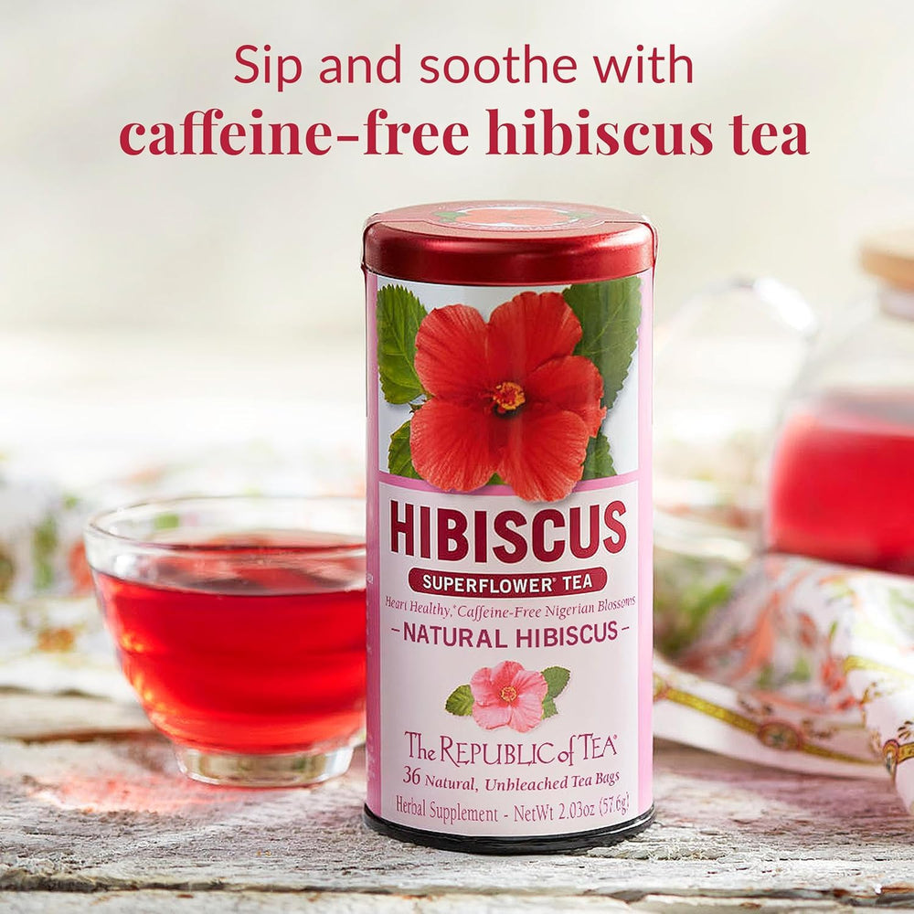 Close-up of hibiscus petals highlighting The Republic of Tea bright color benefit