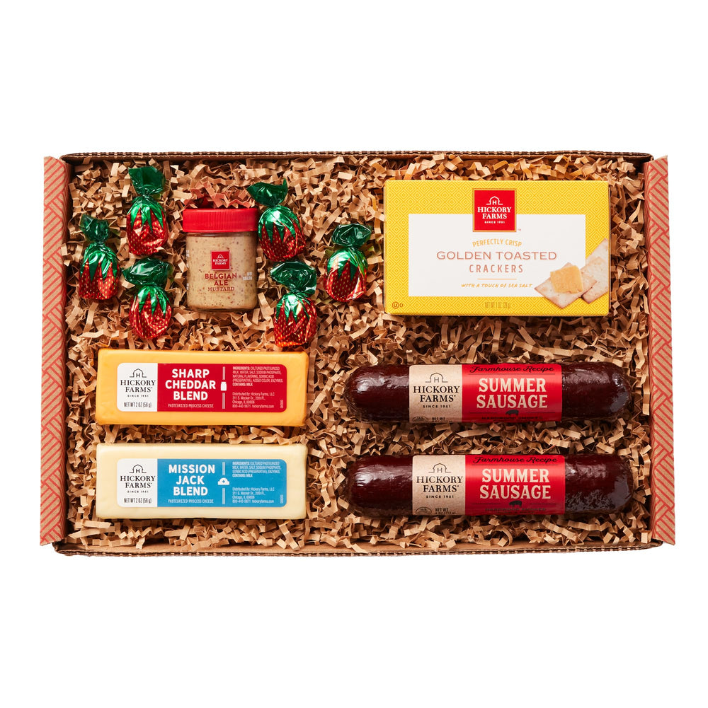 Hickory Farms front box view showing premium gift presentation and easy gifting
