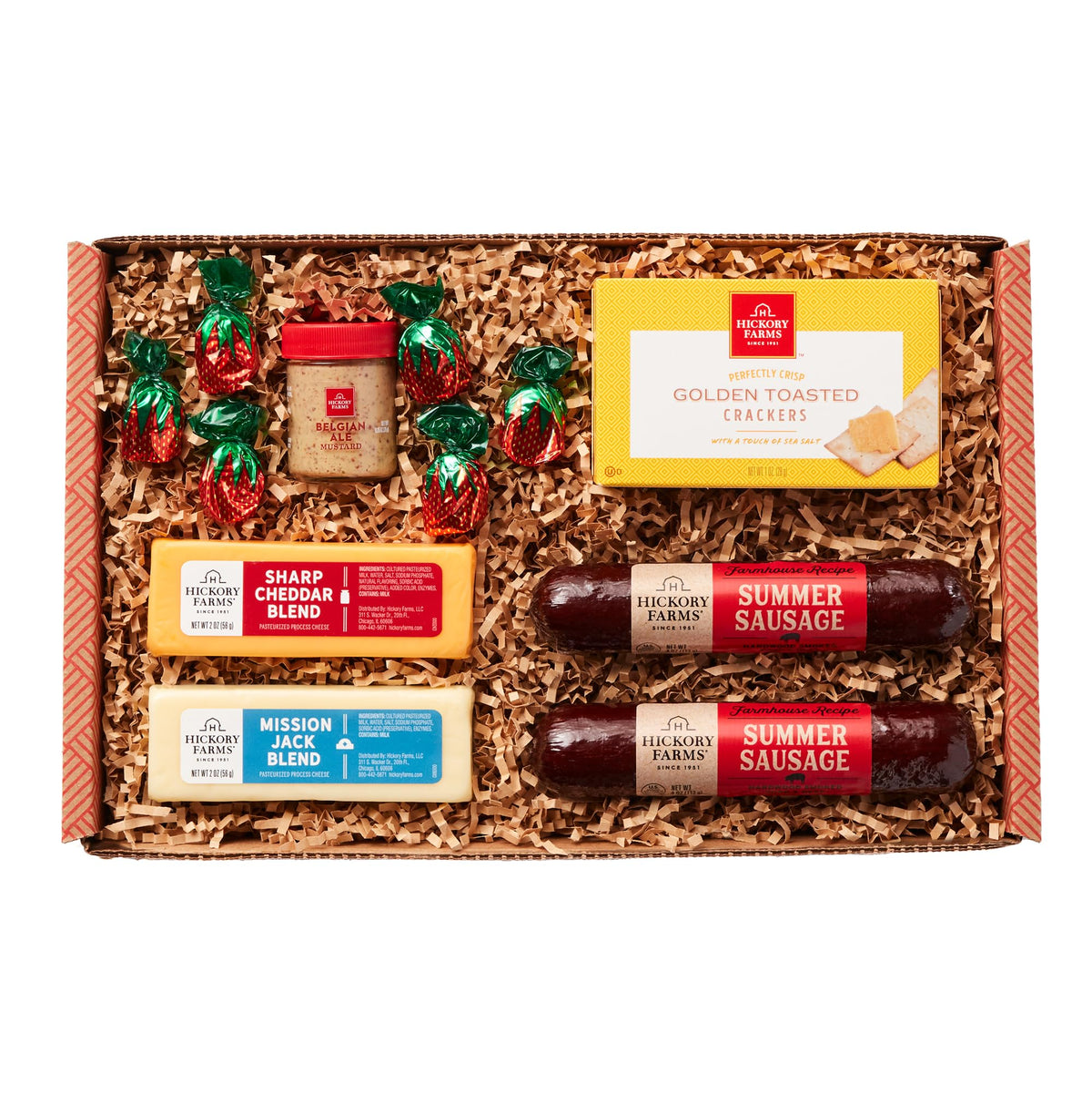 Hickory Farms front box view showing premium gift presentation and easy gifting