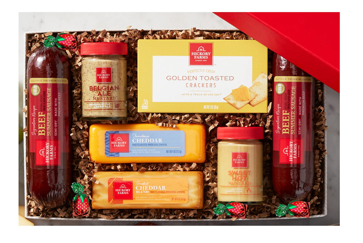 Hickory Farms front packaging gift box showing contents and gifting appeal