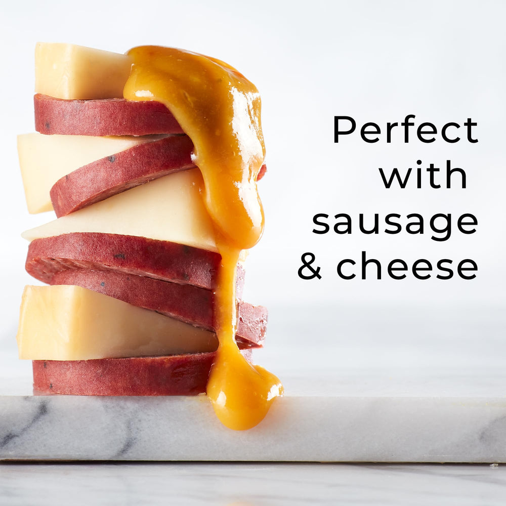 Hickory Farms label close-up with ingredients visible, assures quality