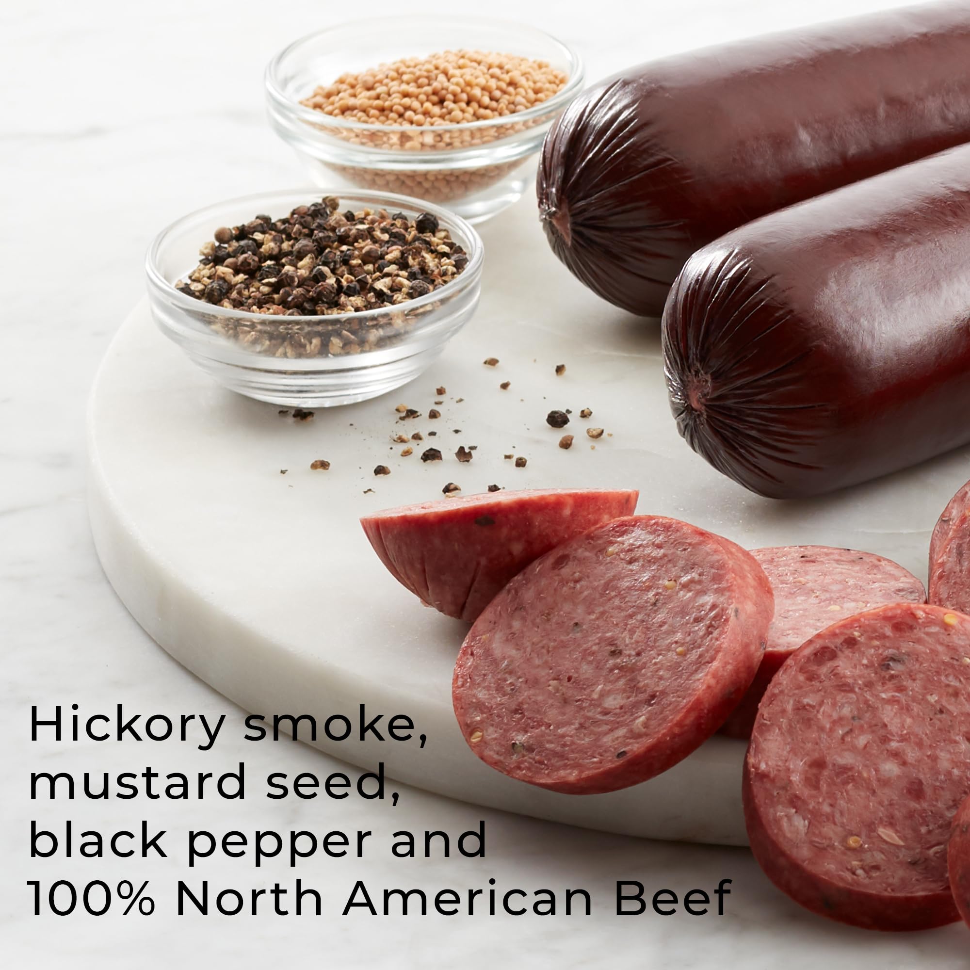 Hickory Farms close-up smoked beef texture highlighting savory flavor and firm bite