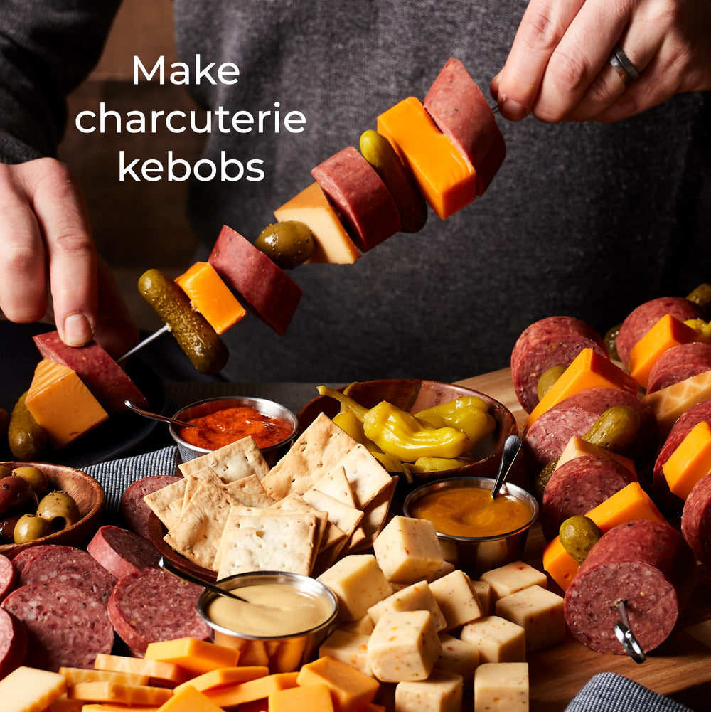 Hickory Farms sausage displayed in gift basket for entertaining and gifting inspiration