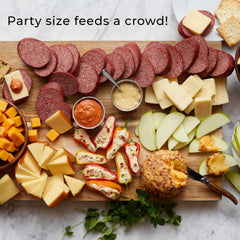 Hickory Farms sausage paired with cheese and crackers for balanced charcuterie pairing