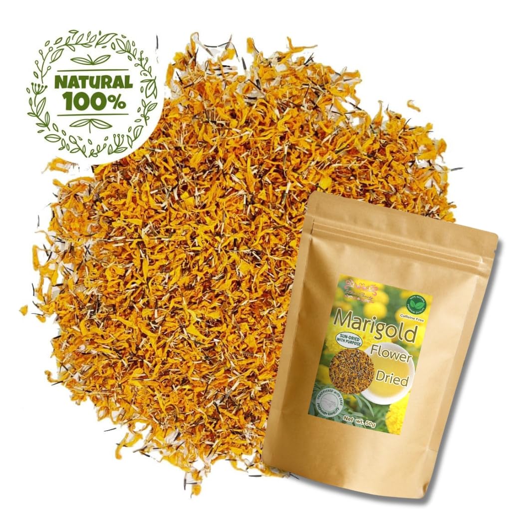 Hida Beauty marigold petals blended into a tea, demonstrates culinary use