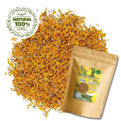 Hida Beauty marigold petals blended into a tea, demonstrates culinary use