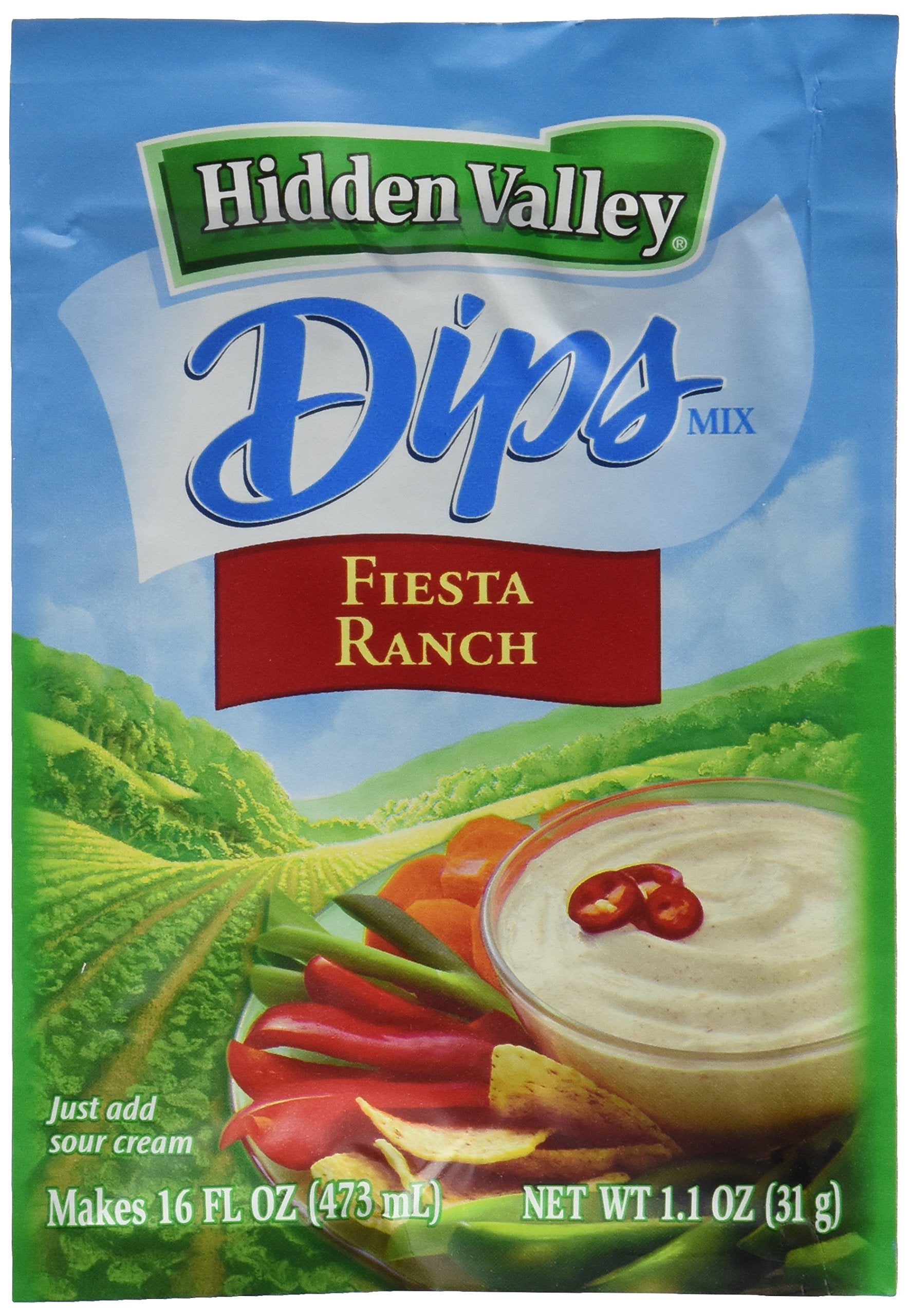 Hidden Valley front packaging showing Fiesta Ranch 24-pack and convenience
