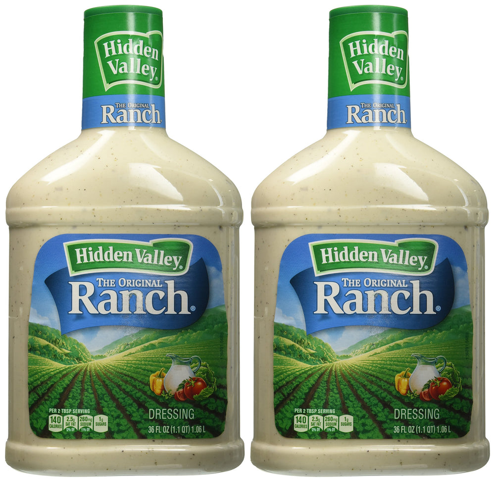 Hidden Valley 72 fl oz front label showing product name and serving suggestion for convenient bulk use