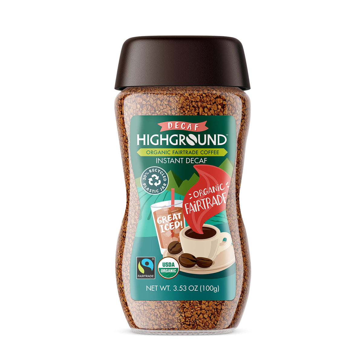 Highground jar front showing label and resealable lid, clear freshness benefit