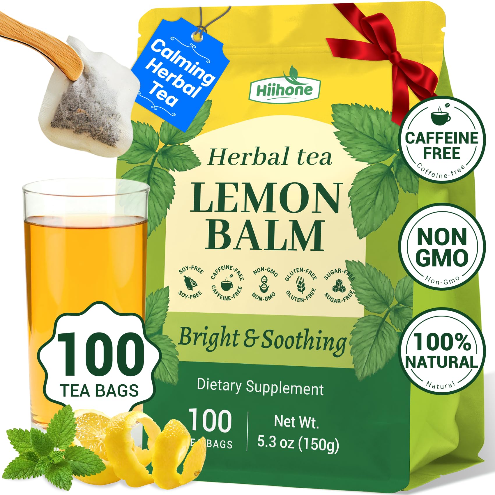 HIIHONE front packaging showing calming lemon balm tea benefits
