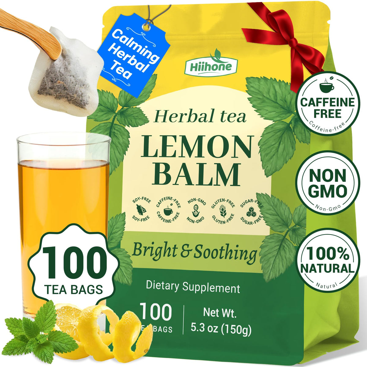HIIHONE front packaging showing calming lemon balm tea benefits
