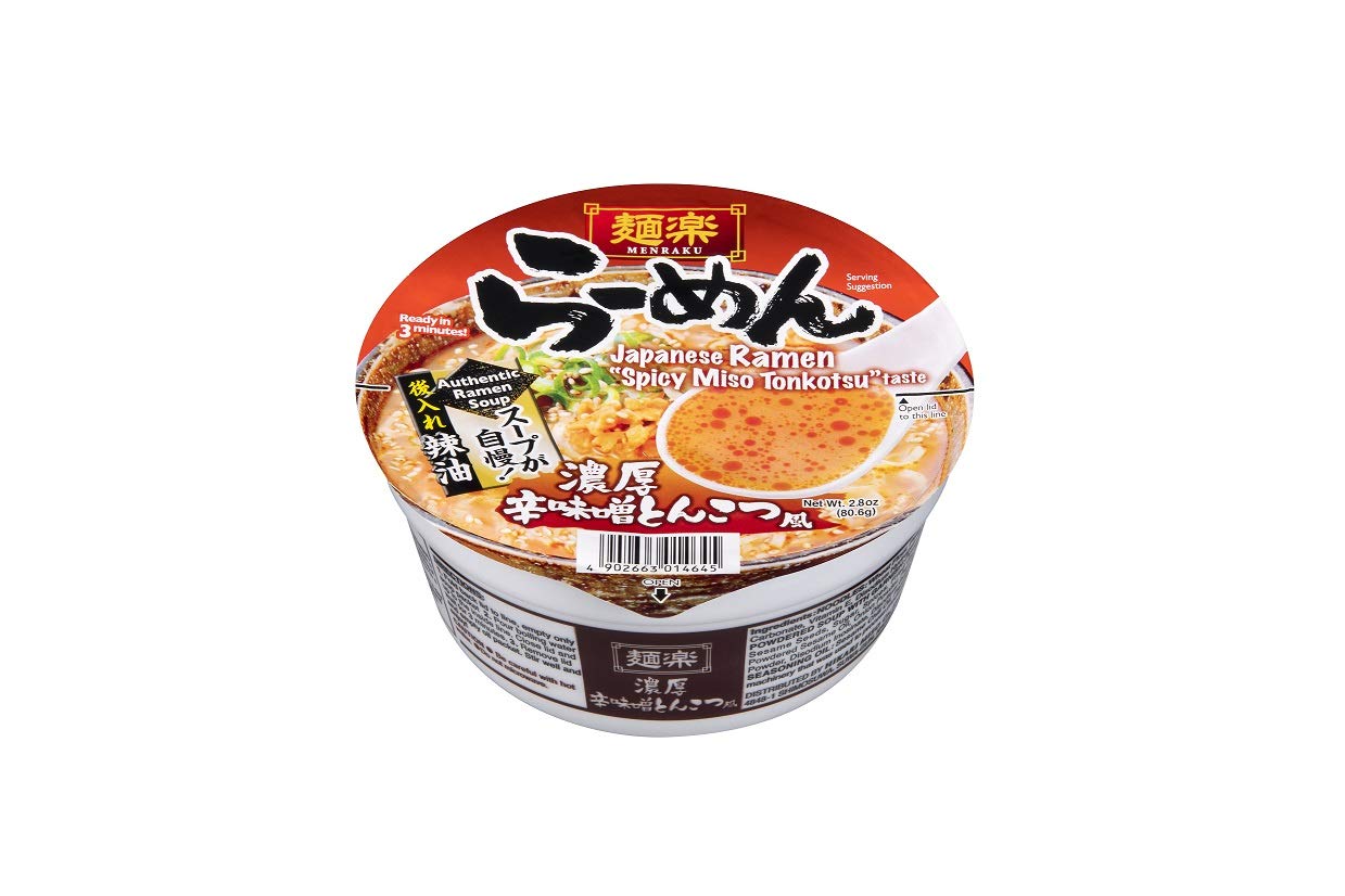 Hikari Miso cup front packaging showing label and spicy miso tonkotsu benefit