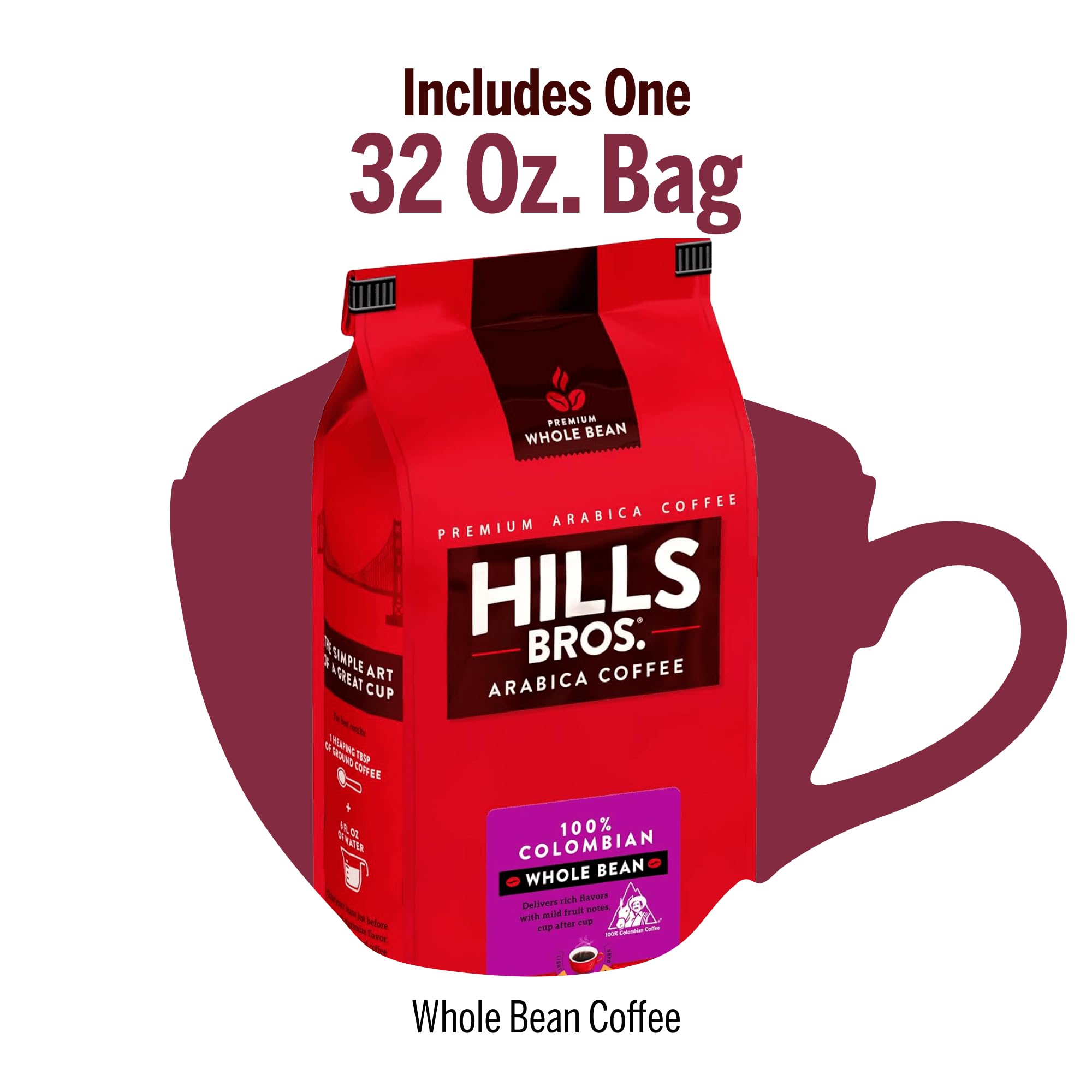 Hills Bros bag held in hand for size comparison and pantry readiness