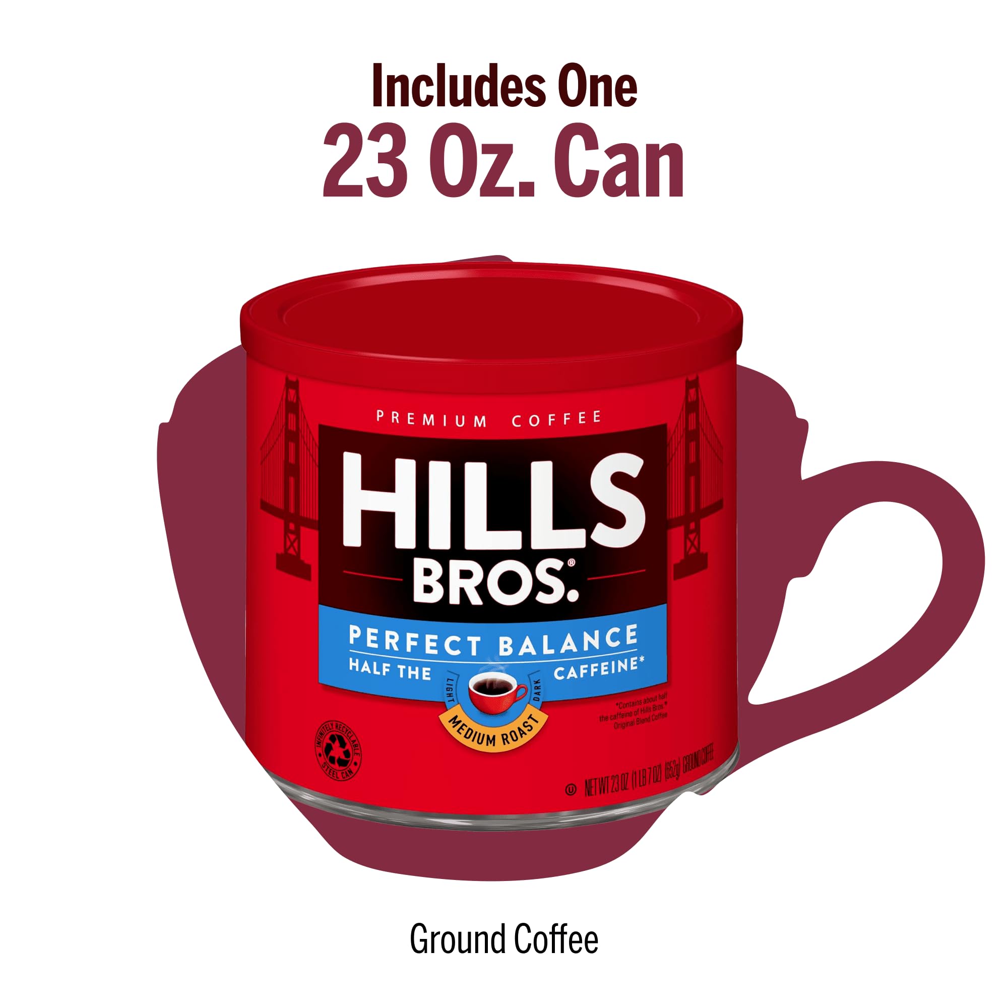 Hills Bros open can with sealed lid illustrating freshness preservation