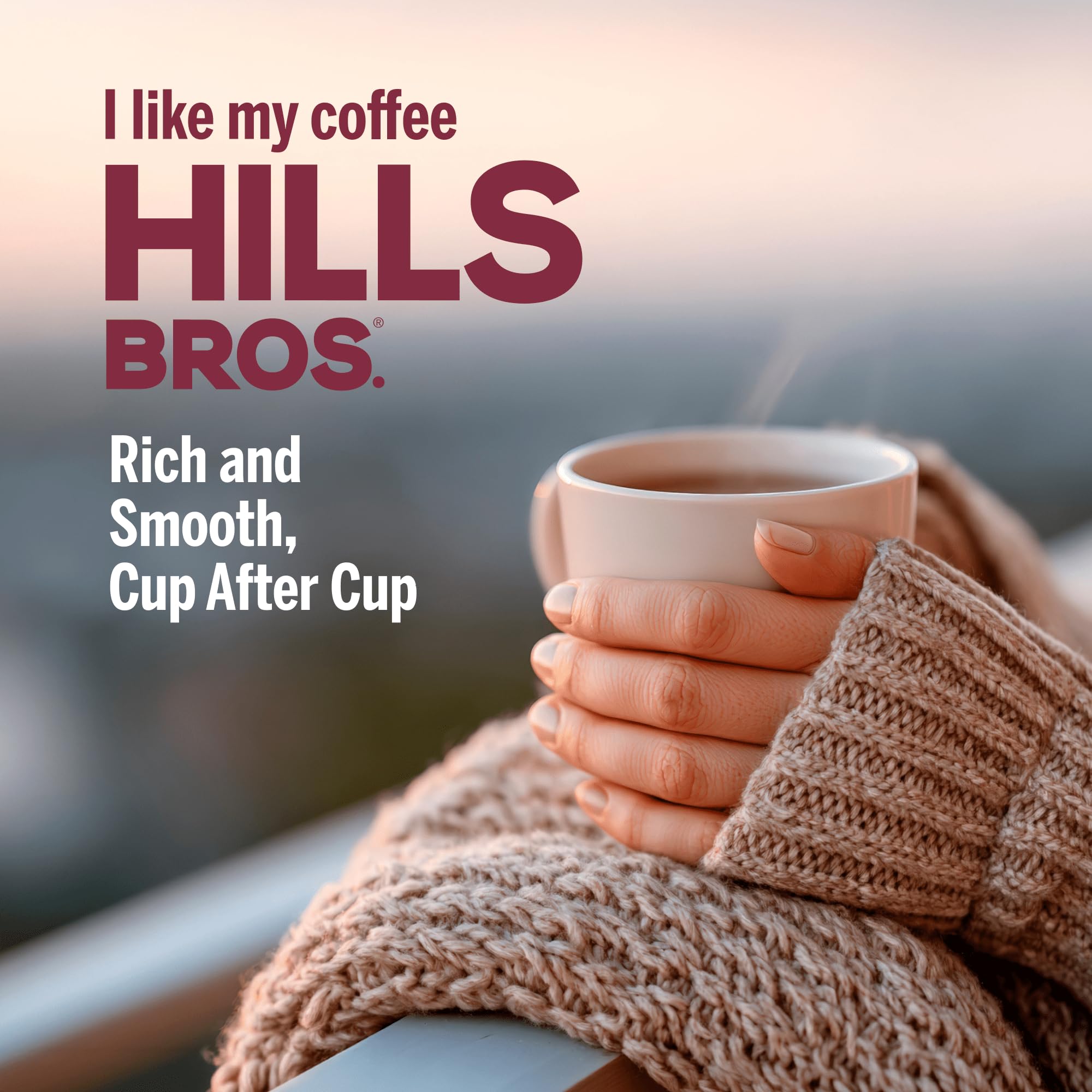Hills Bros cup with pour-over setup illustrating flavorful home brew