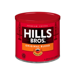 Hills Bros side-label close-up highlighting roast and net weight for clarity