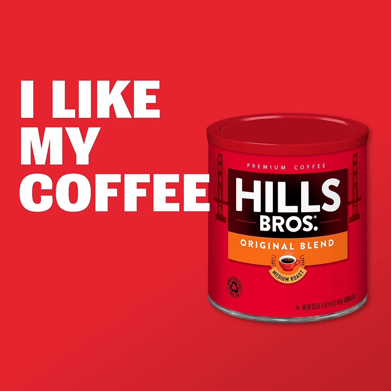 Hills Bros ground coffee stored in airtight container to preserve flavor longer