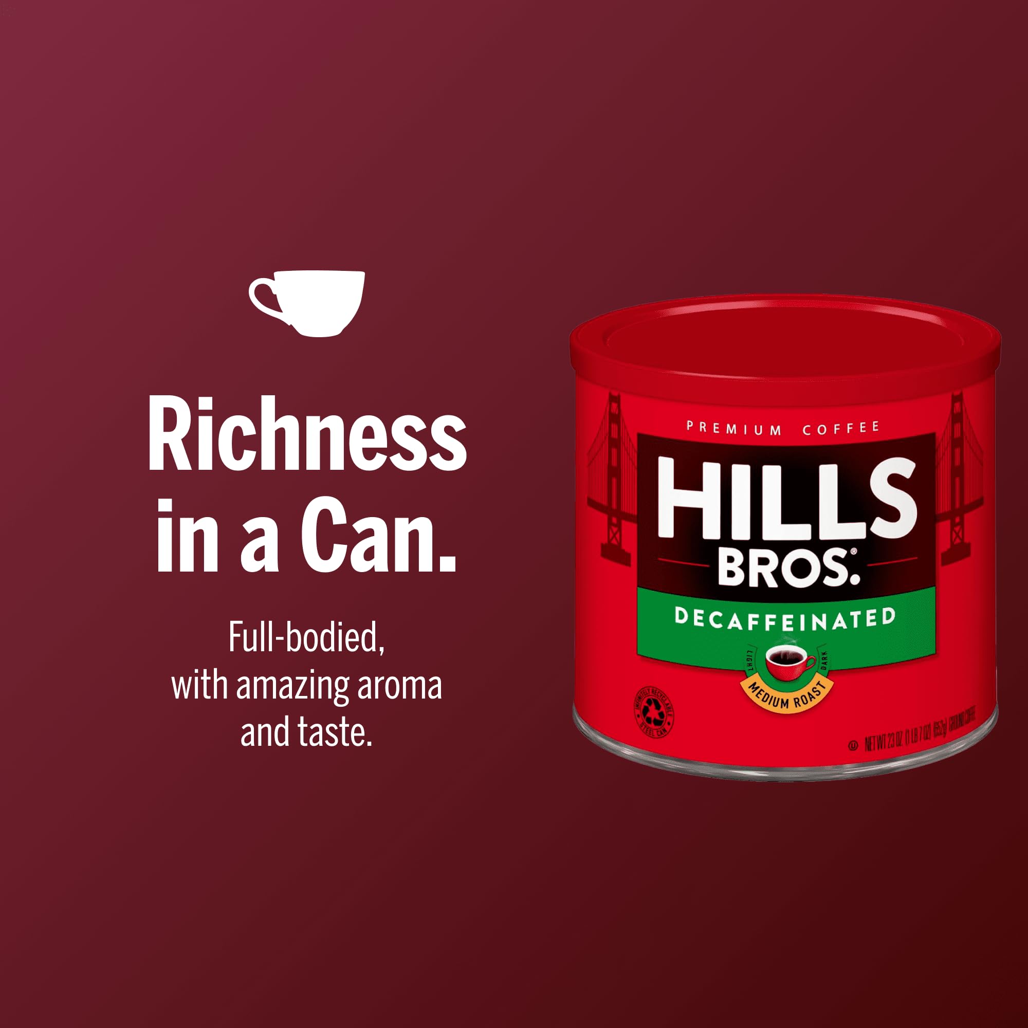 Hills Bros pouring brewed cup demonstrating smooth flavorful result benefit