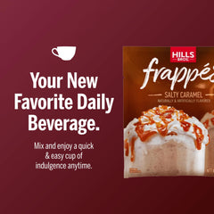 Hills Bros salted caramel being poured into hot milk to make a warm caramel drink — cozy convenience