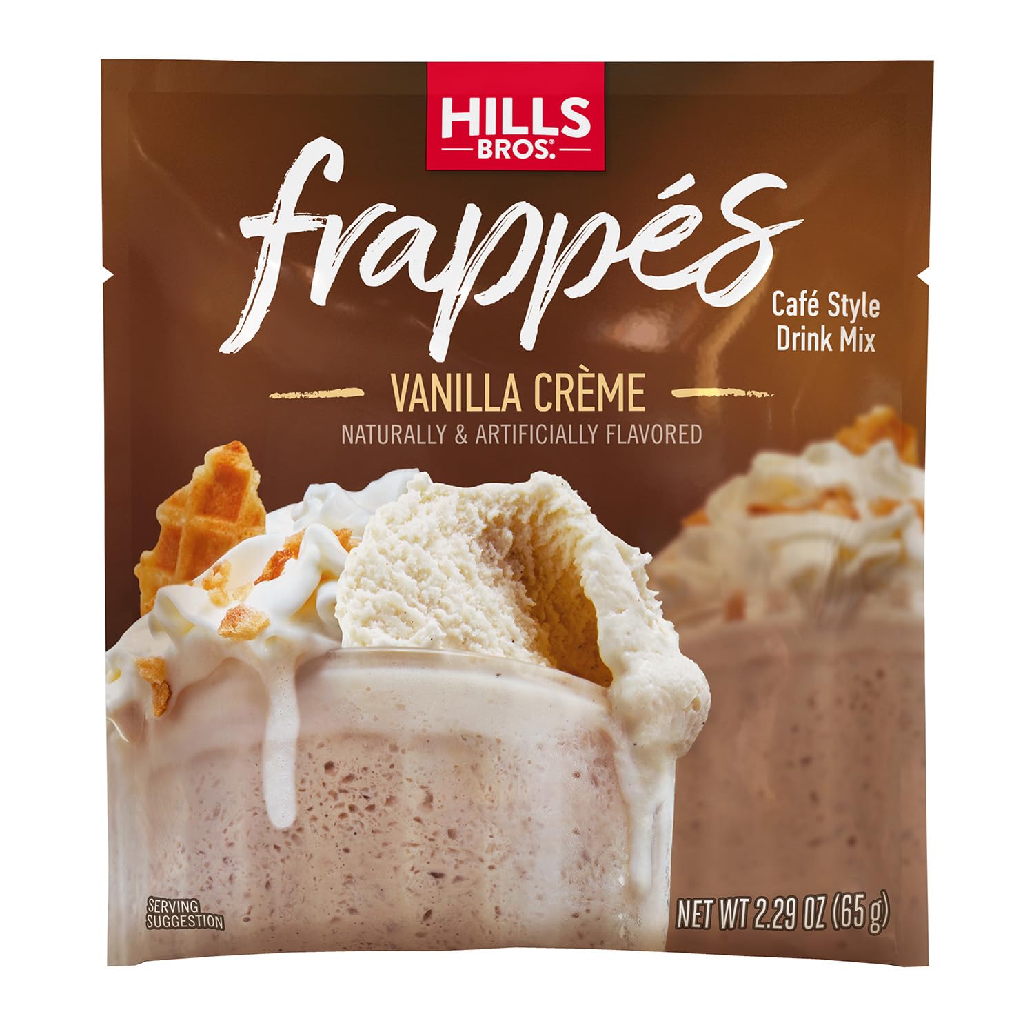Hills Bros Vanilla Crème front packet showing branding and convenience