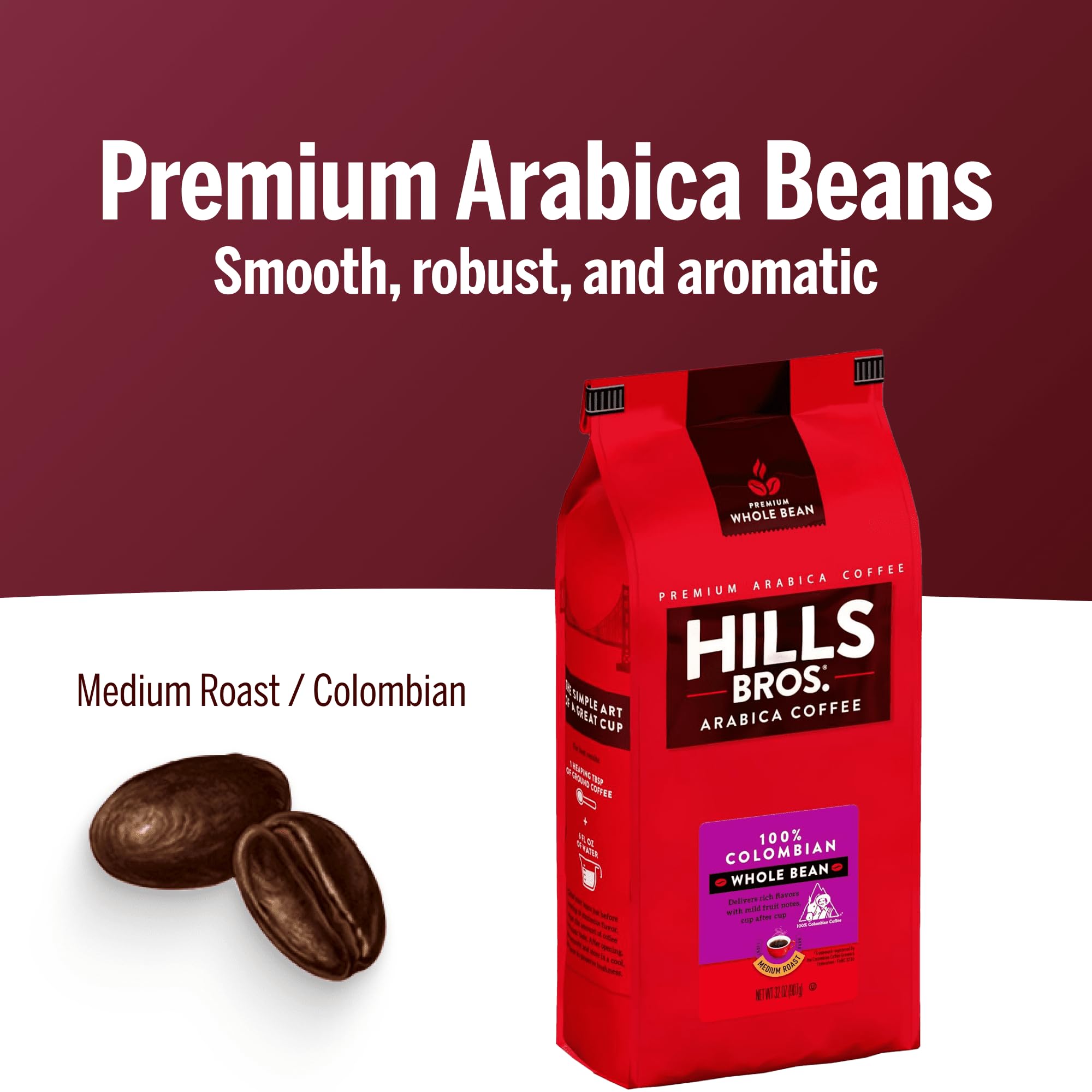 Hills Bros whole beans texture close-up showing fresh oils and aroma