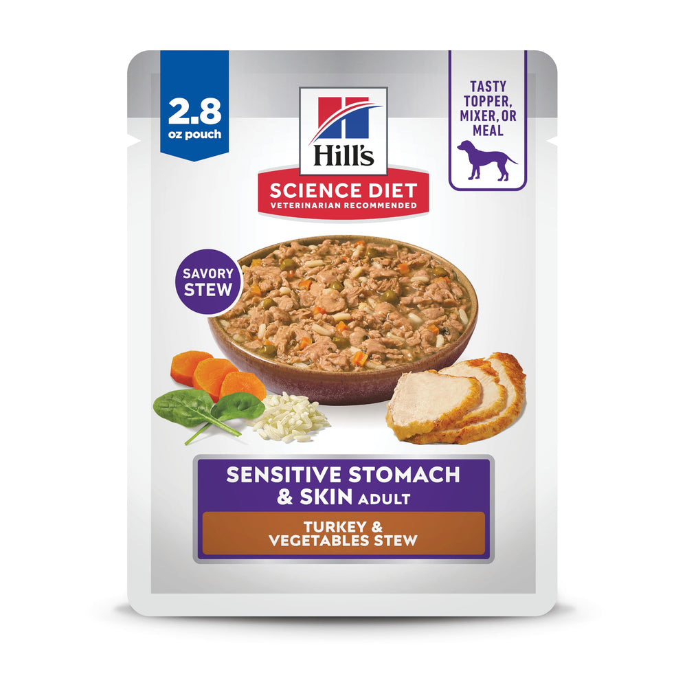 Hill's Science Diet front can showing turkey stew and benefits