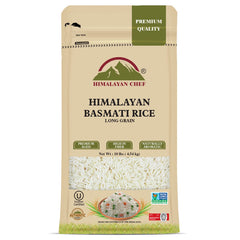 Himalayan Chef front packaging showing 10 lb bag and product branding benefit convenience
