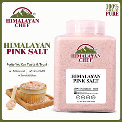 Himalayan Chef open jar with fine-grain salt pouring for quick use