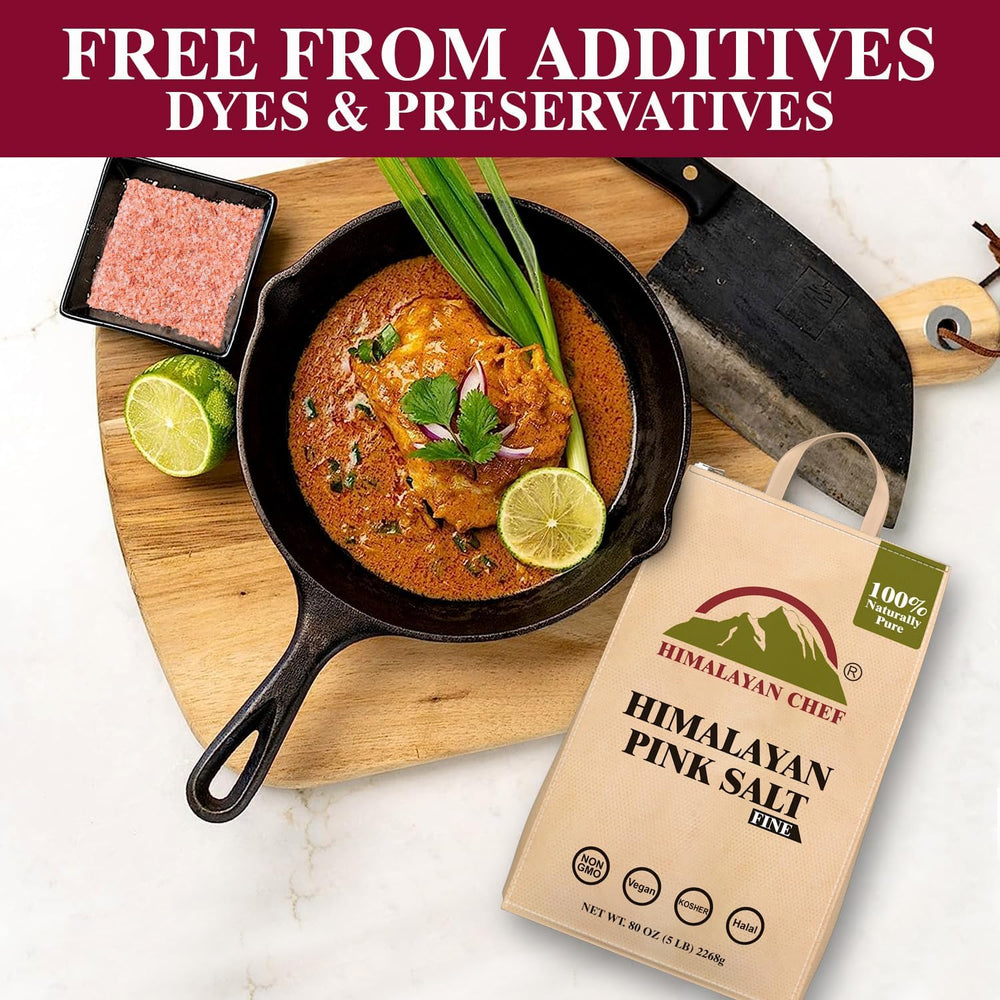Himalayan Chef product label with certification icons and ingredient purity information visible