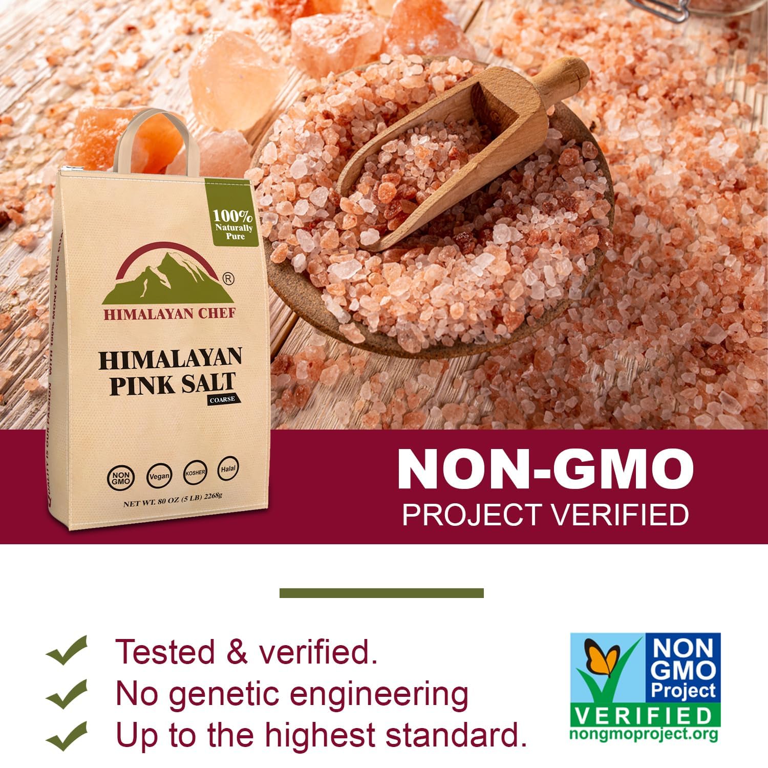 Clear shot of Himalayan Chef label and certifications communicating quality and origin