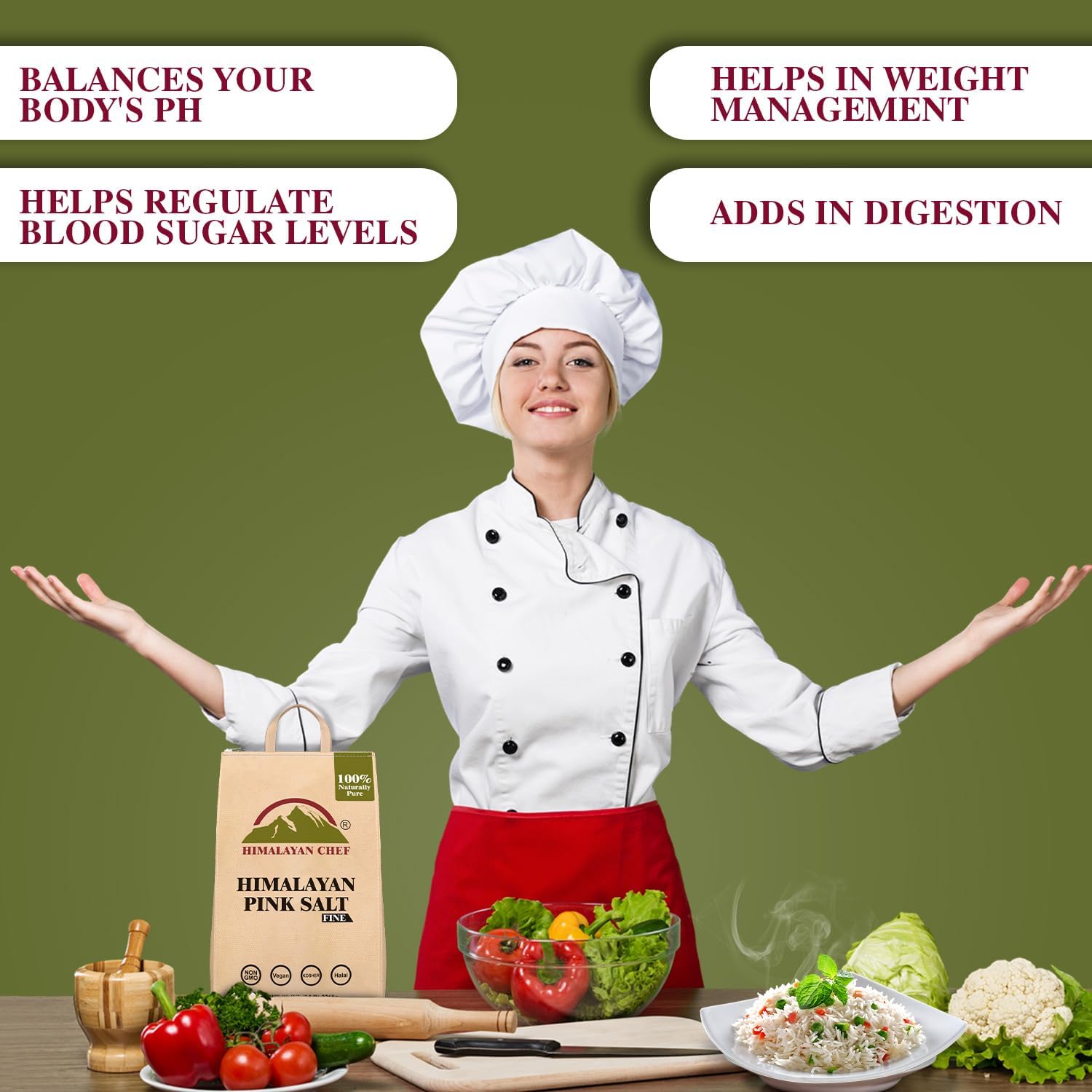 Himalayan Chef sprinkled on a finished dish to show table seasoning and visual appeal