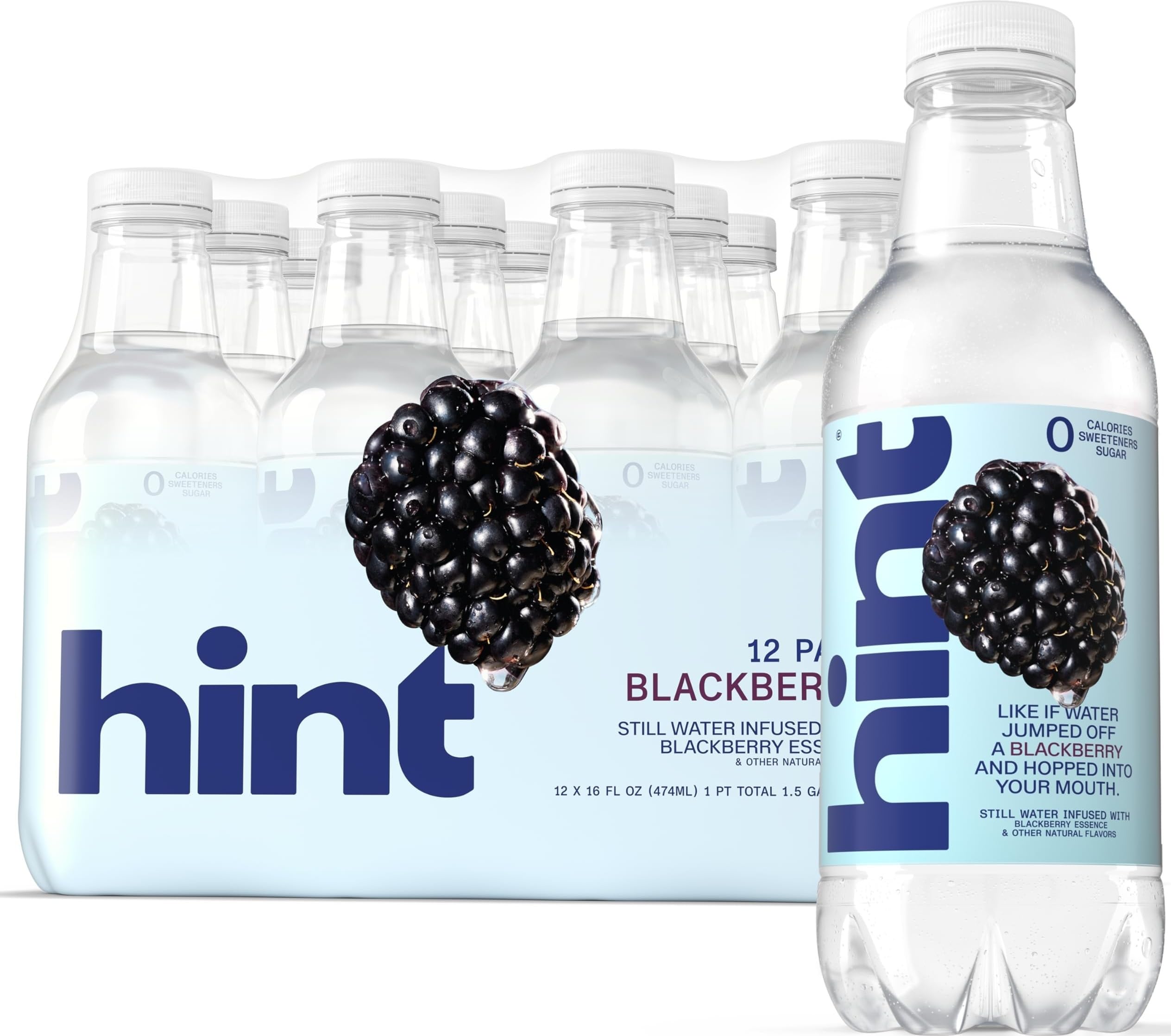 Hint blackberry front packaging showing 12 bottles and portable hydration benefit