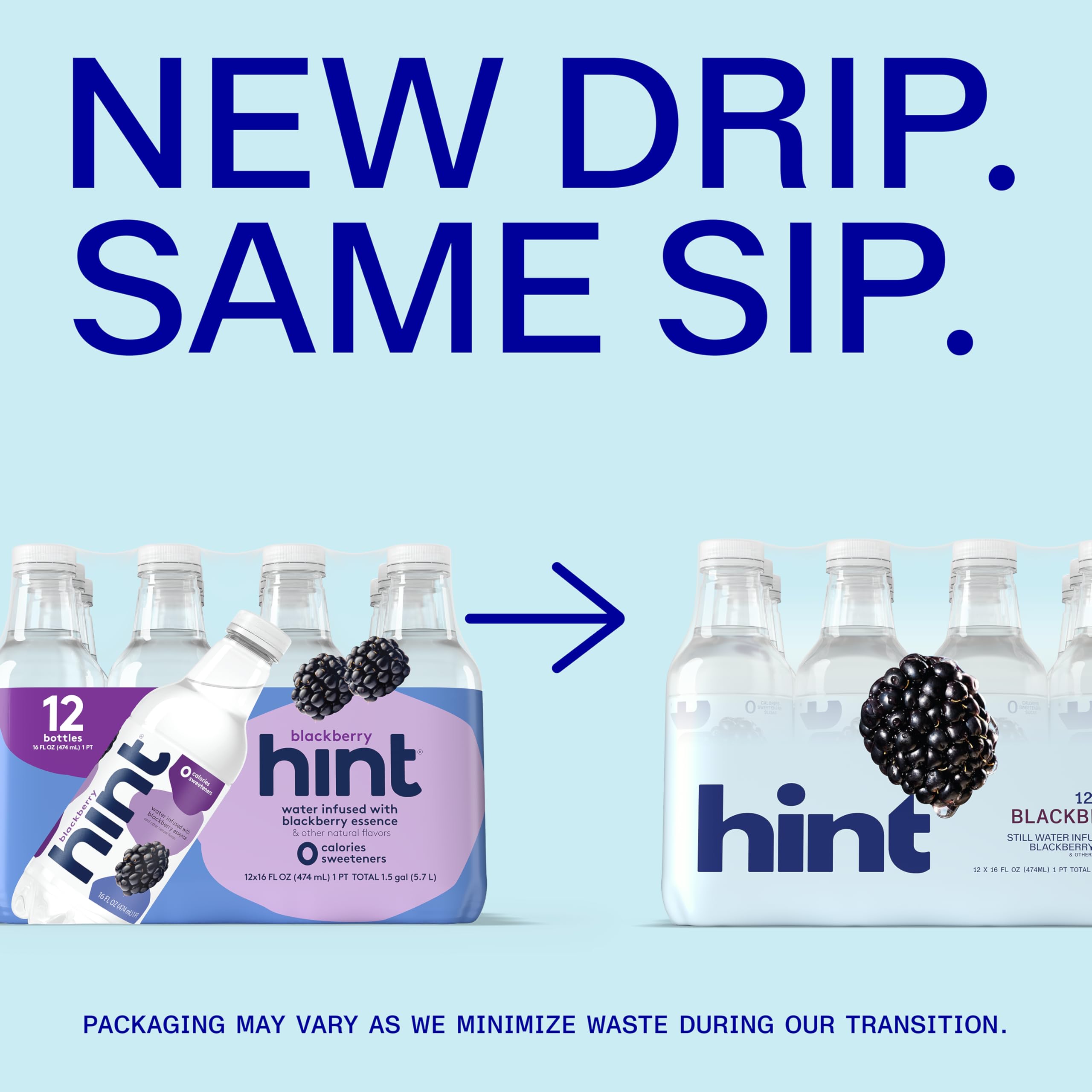 Hint blackberry nutrition label close-up showing zero sugar and ingredient transparency