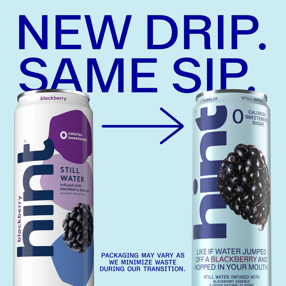 Hand holding a Hint blackberry can illustrating portable size and on-the-go hydration