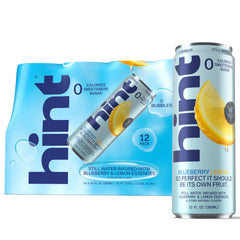 Hint can front packaging showing blueberry lemon flavor and calorie-free benefit