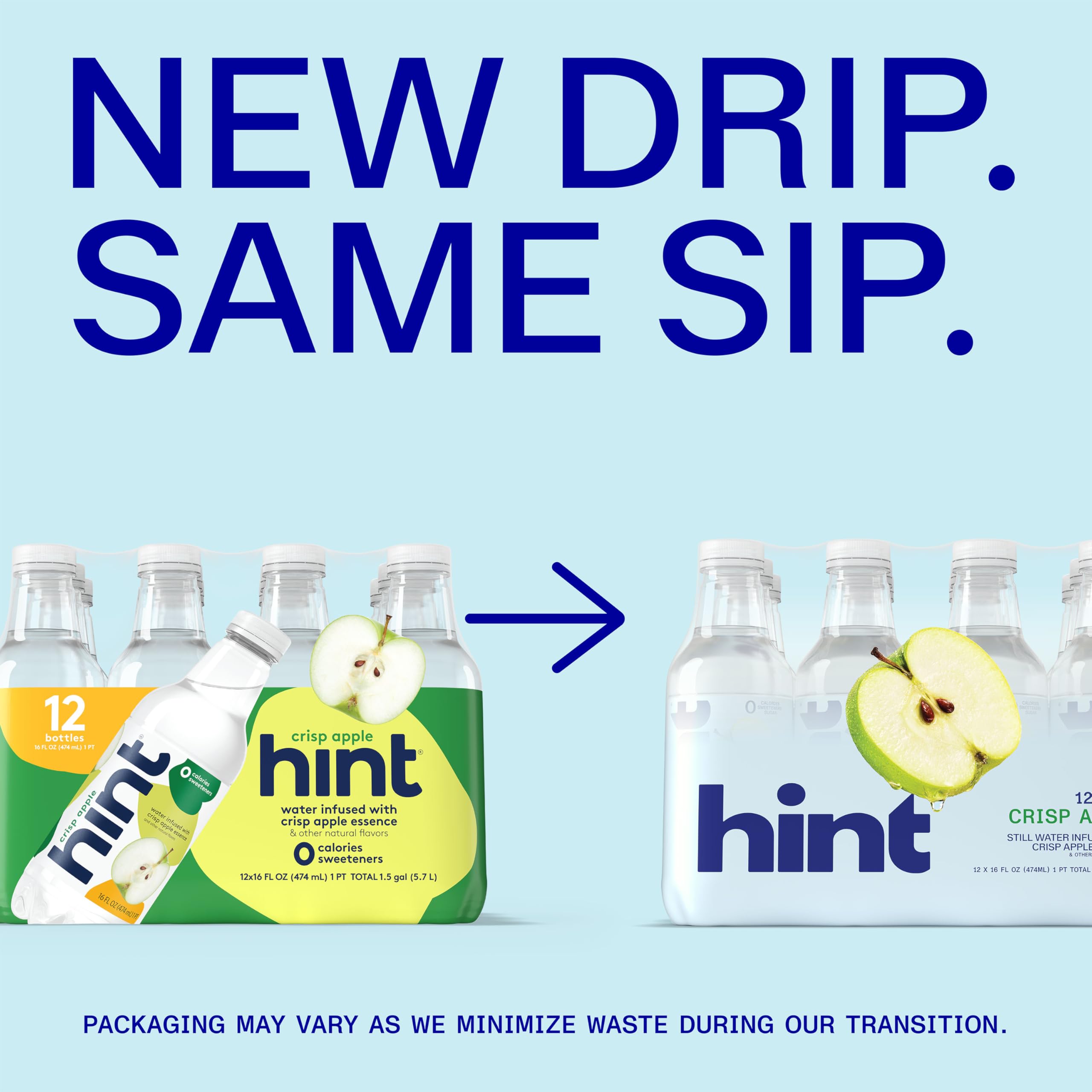 Hint bottle beside fresh apple slice illustrating authentic fruit essence benefit